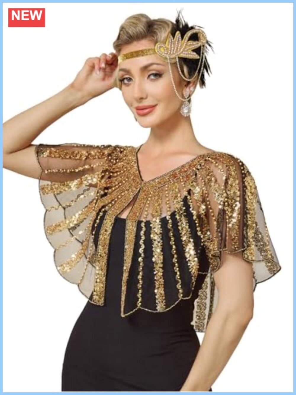 1920s Shawl Wrap Sequin Flapper Evening Shawl Gatsby Party Accessory